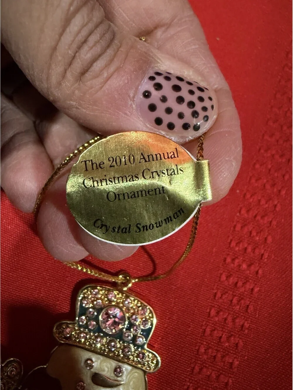 Danbury Mint 2010 Snowman Christmas Ornament Crystals Enamel Gold Tone